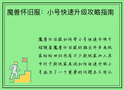 魔兽怀旧服：小号快速升级攻略指南
